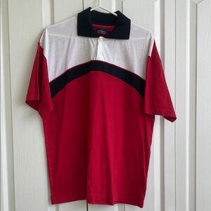 Sporty Red and White Polo Shirt with Geometric Design